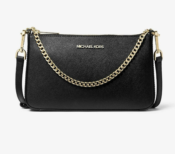 Crossbody MK negro Saffiano Leather letras Doradas