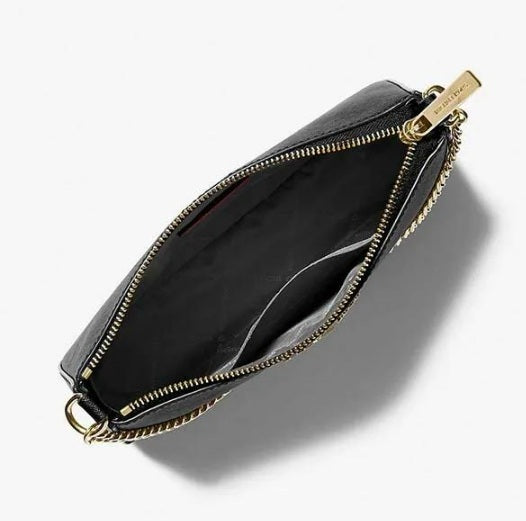 Crossbody MK negro Saffiano Leather letras Doradas