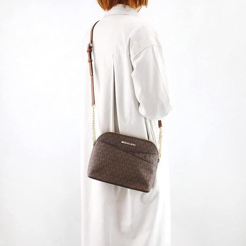 Crossbody MK café monograma letras y cadena dorada