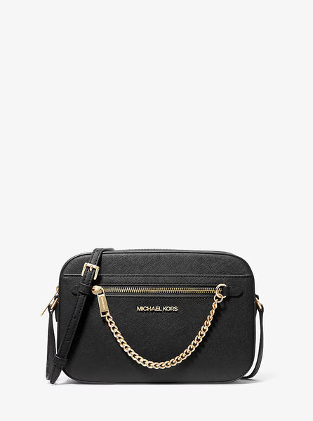Crossbody MK negro con cadena delantera dorada