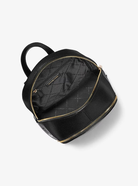 Mochila MK Rhea Medium negra con logo dorado