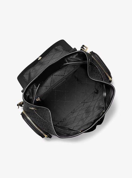 Mochila MK negra monograma large logo dorado