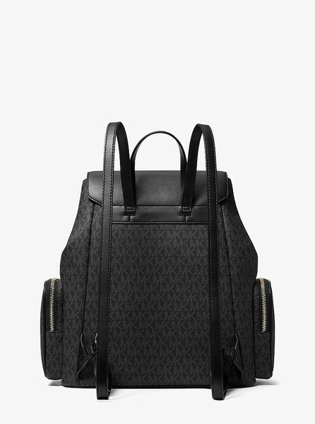 Mochila MK negra monograma large logo dorado