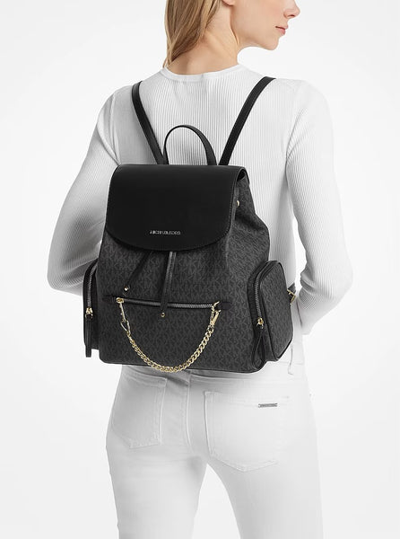 Mochila MK negra monograma large logo dorado